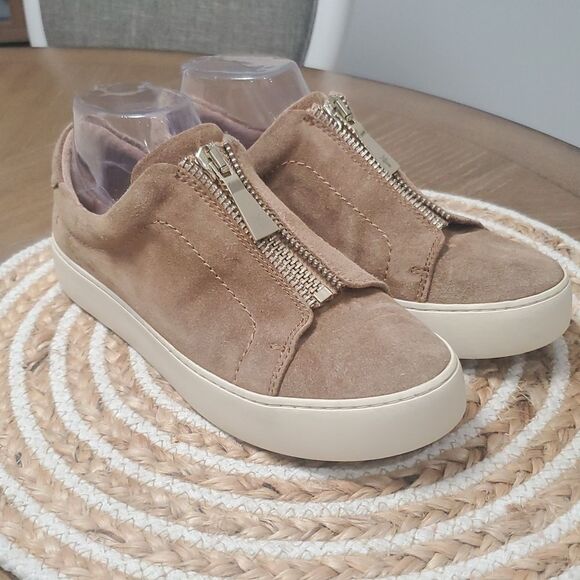 Frye Tan Lena Suede Zipper Slide In Sneakers SZ 8.5 - Picture 2 of 12